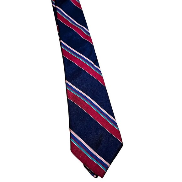 Vintage Charing Cross By Schrter Silk Tie Magenta Blue Pink Stripes Made In USA - Picture 2 of 5